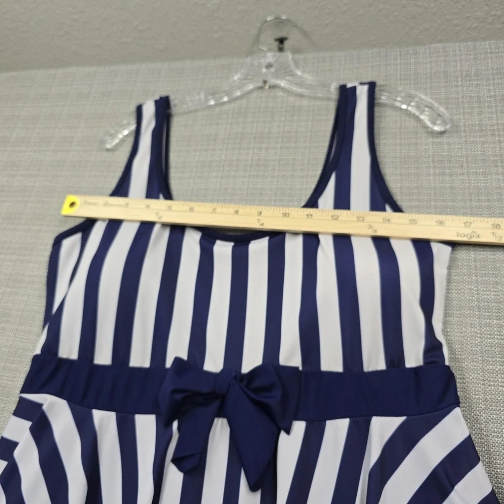 Danify Swimdress Womens 52 Blue White Striped Handkerchief Hem Bow Nautical - Picture 3 of 10